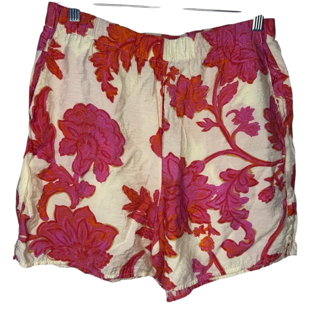 Mango Floral Print Pink and Cream Women's Shorts - Medium